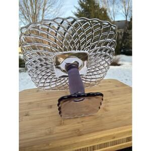 Vintage L.E. Smith Lavender Trellis Glass Cake Stand Square Pedestal 11.5”